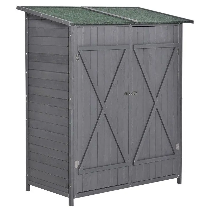 Steadfast Fortress Lockable Double-Door Pent Garden Shed – 160 cm Fir Wood with Grey Finish