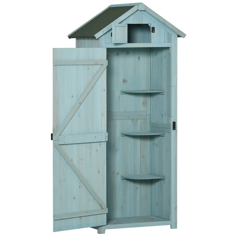 Steadfast Rustica Blue Fir Wood Garden Storage Shed – 179 cm Single-Door Reverse Apex Design
