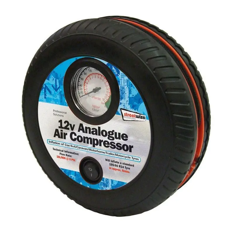Streetwize 12V Portable Tyre-Inflator Air Compressor with Built-in Pressure Gauge