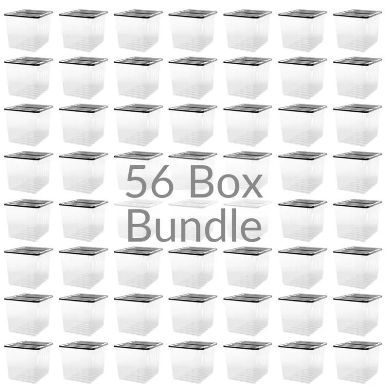 Supa Nova 110L Heavy-Duty Clear & Black Plastic Storage Boxes – Pack of 56