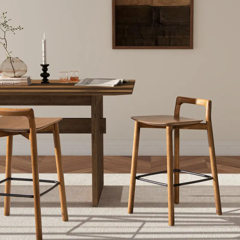 Sven Minimalist Low-Back Counter Stool – Dark Walnut