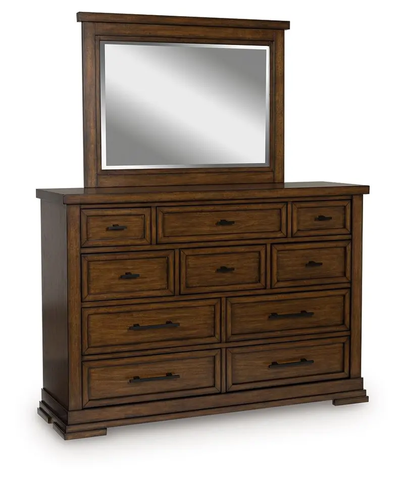 Taffenbrook Medium Brown Dresser with Matching Full-Length Mirror