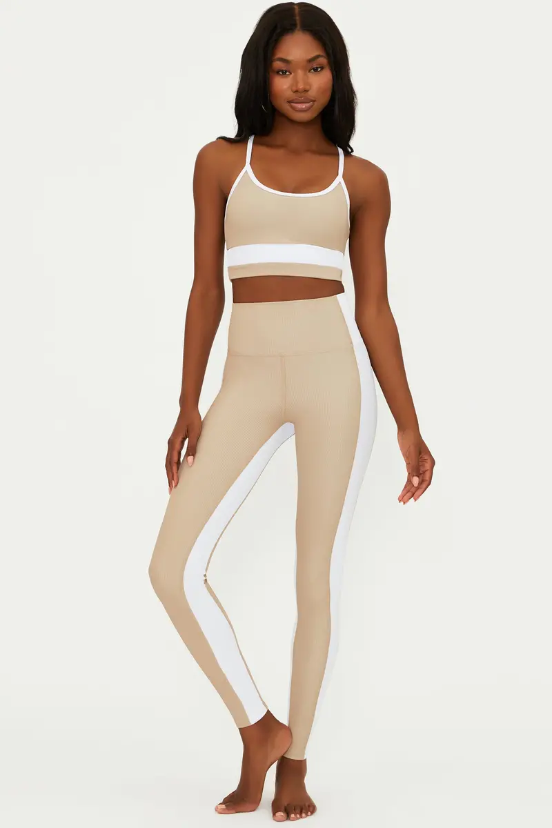 Tan and White Geometric Colorblock Legging