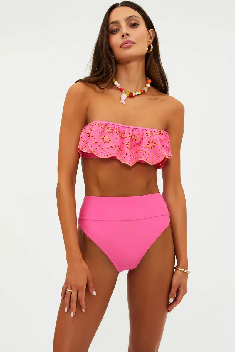 Tanvi Cropped Bikini Top in Strawberry Eyelet