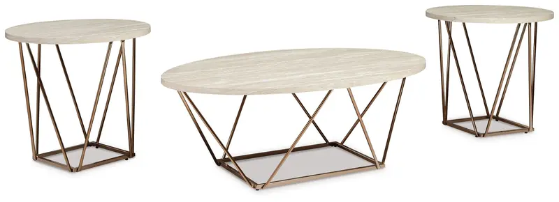 Tarica Occasional Table Trio – White Base with Metallic Accents