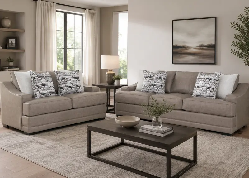 Taupe Gray Sofa and Loveseat Duo with Flared Arms and Reversible Seat Cushions