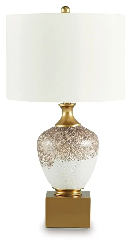 Tavisburg Brown, White, and Gold Glass Table Lamp