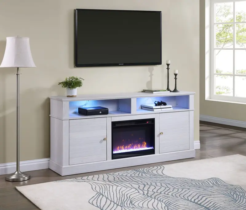 Terra White Walnut TV Console with Integrated Electric Fireplace