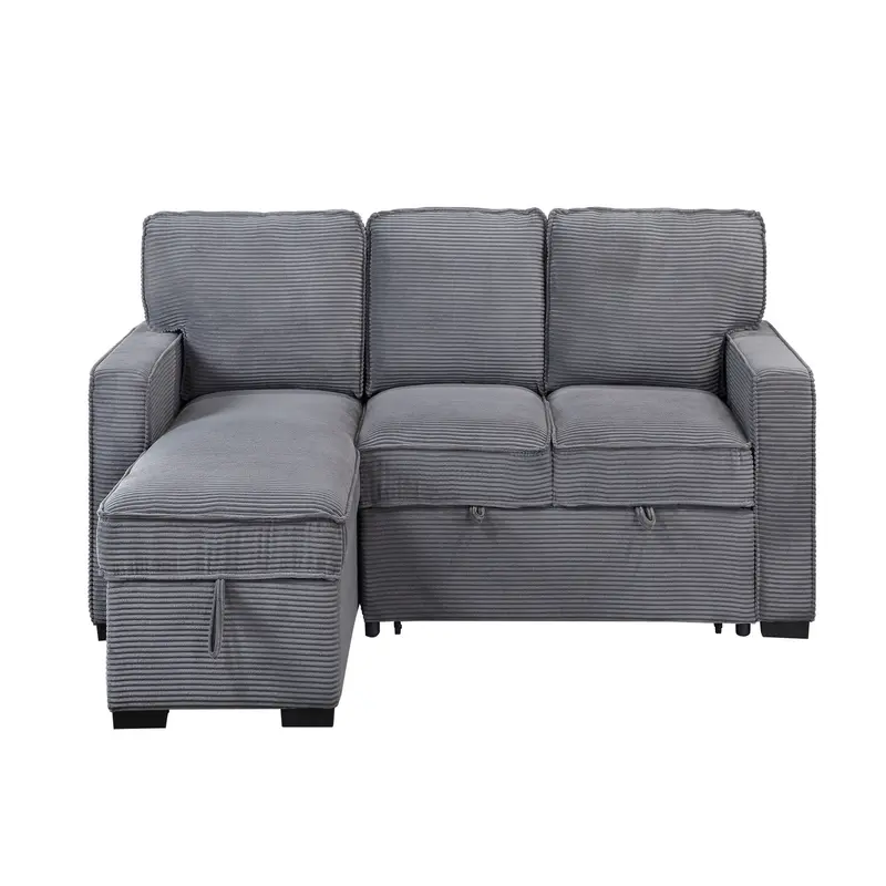 Territory Pull-Out Sofa Bed with Contemporary Stitching – Dark Gray Finish