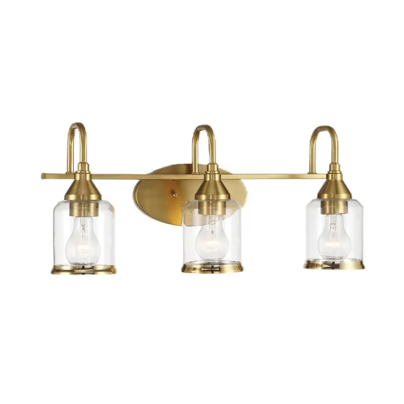 Three-Light Vanity Bar – Clear Glass Globes on Polished Gold Hardware
