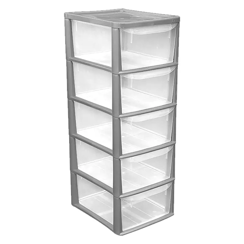 Thumbs Up Bury 5-Drawer Clear-and-Silver Plastic Storage Unit – 55 Litres Total Capacity
