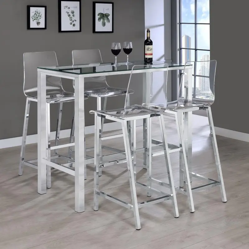 Tolbert Clear Acrylic Bar Set – 5-Piece Chrome-Frame Configuration