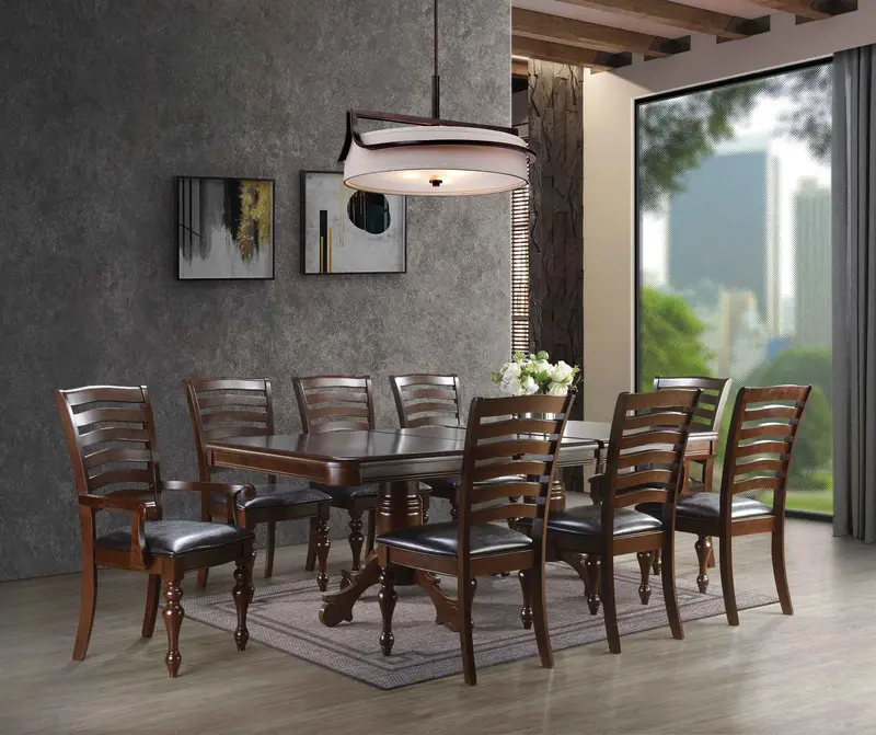 Traditional 9-Piece Extendable Dining Set with Ladder-Back Chairs