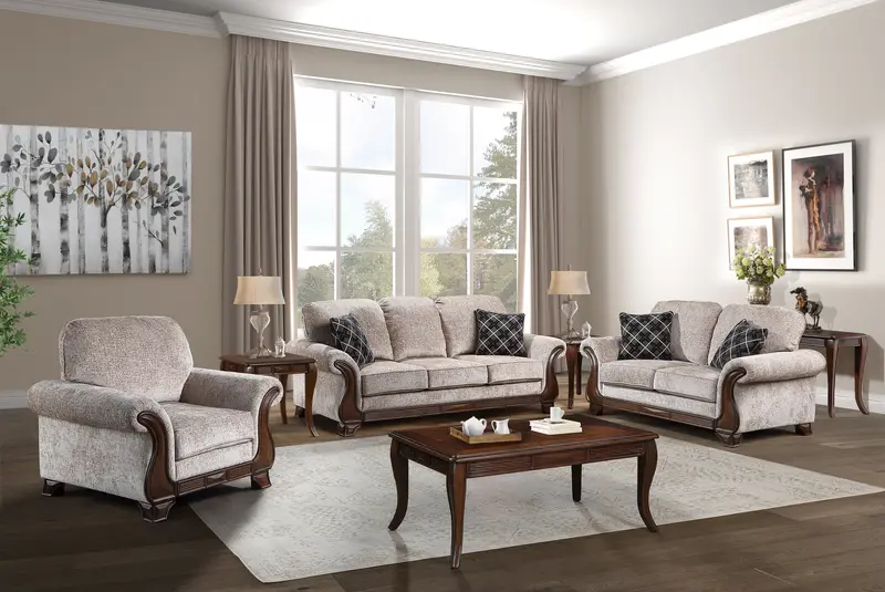 Transitional 3-Piece Coffee Table Set – Framed Inlay Tops & Curved Wooden Legs