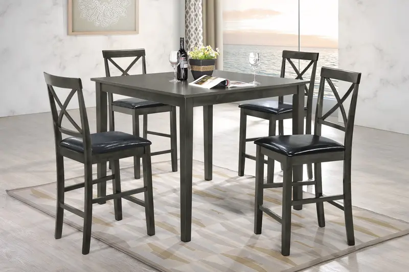 Transitional Counter Height Dining Set – 5-Piece with 42″ Pub Table and X-Back Chairs