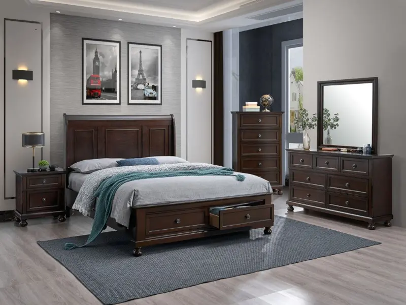 Transitional Espresso 6-Piece Queen Storage Bedroom Set (Bed, Dresser, Mirror, Nightstand)