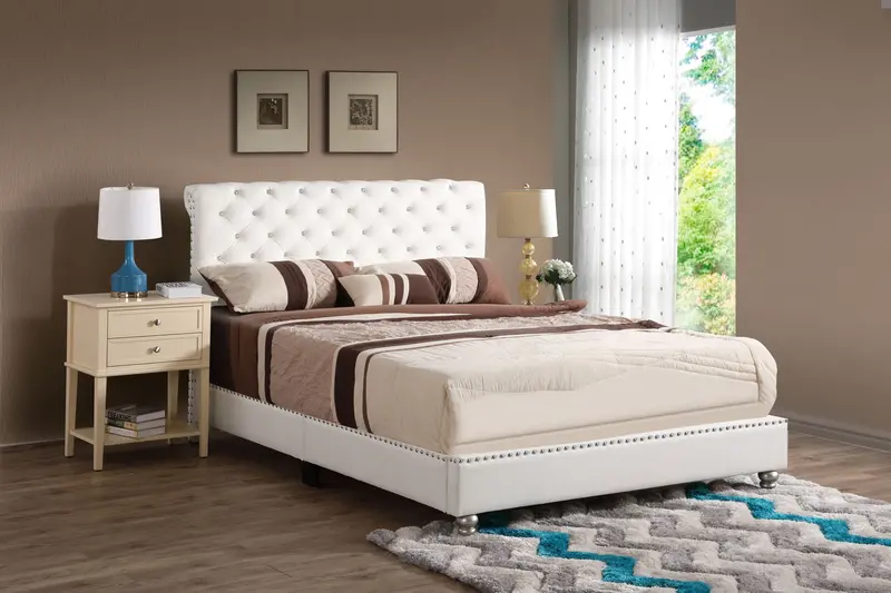 Transitional Upholstered Bed with Refined Tailored Design