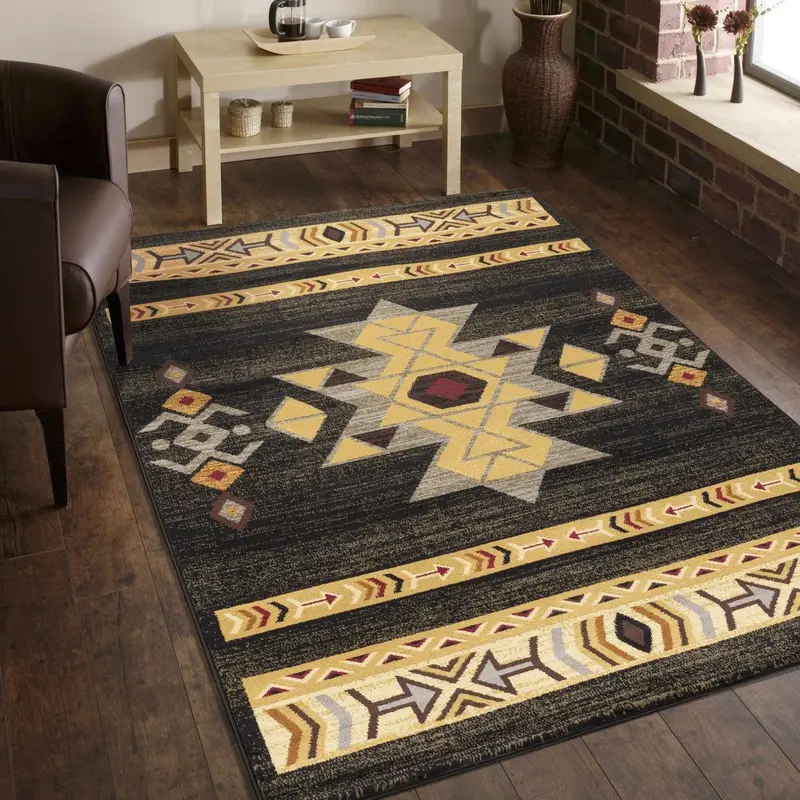 Tribes Southwest Pattern Area Rug – 5’3″ x 7’3″, Charcoal Black Base