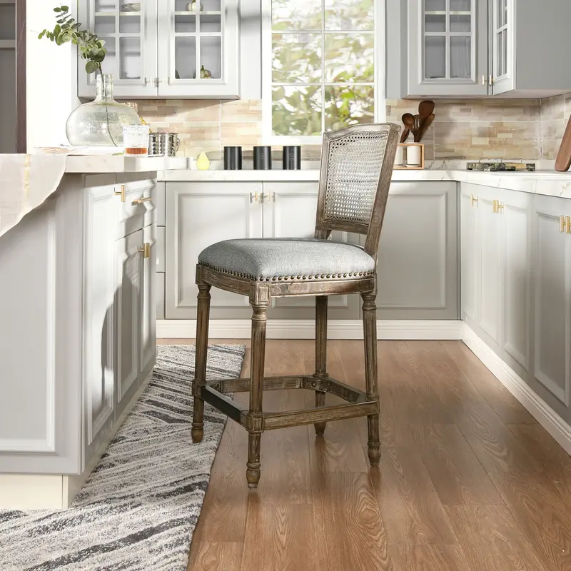 Triomphe Rattan Wicker High-Back Armless Counter Bar Stool