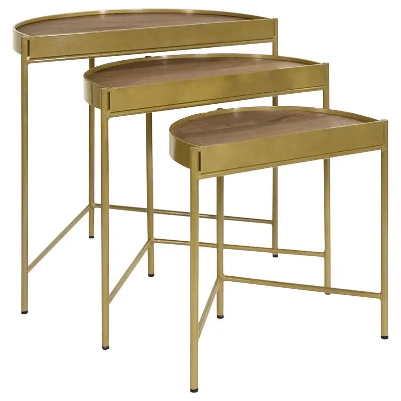 Tristen Brown and Gold 3-Piece Demilune Nesting Table Set