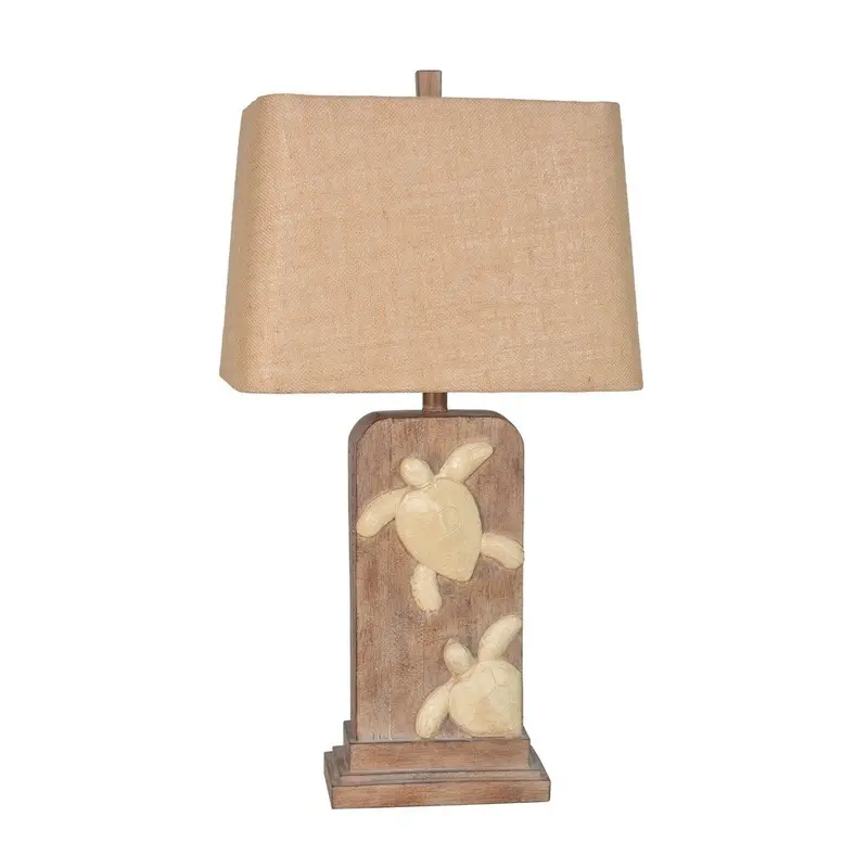 Turtle-Shaped Table Lamps with Washed Sand & White Shades (Set of 2)