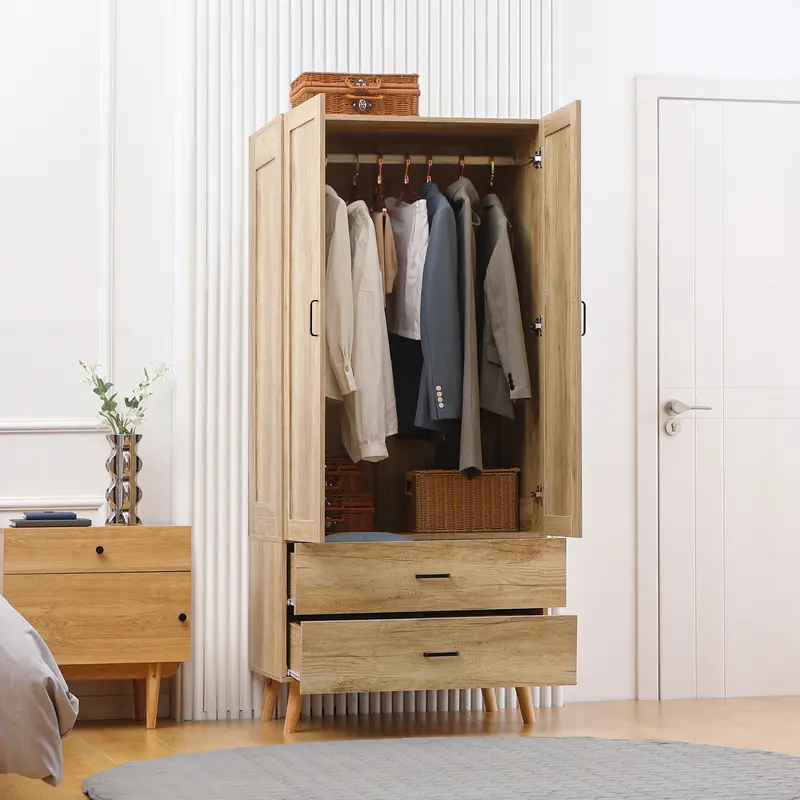 Two-Door Freestanding Wardrobe with Full-Length Mirror Option