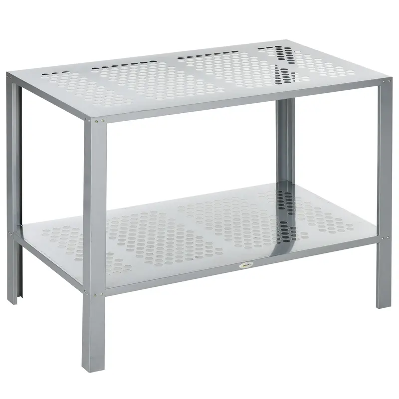 Two-Tier Metal Plant Stand – Adjustable Height Indoor & Outdoor Display Rack