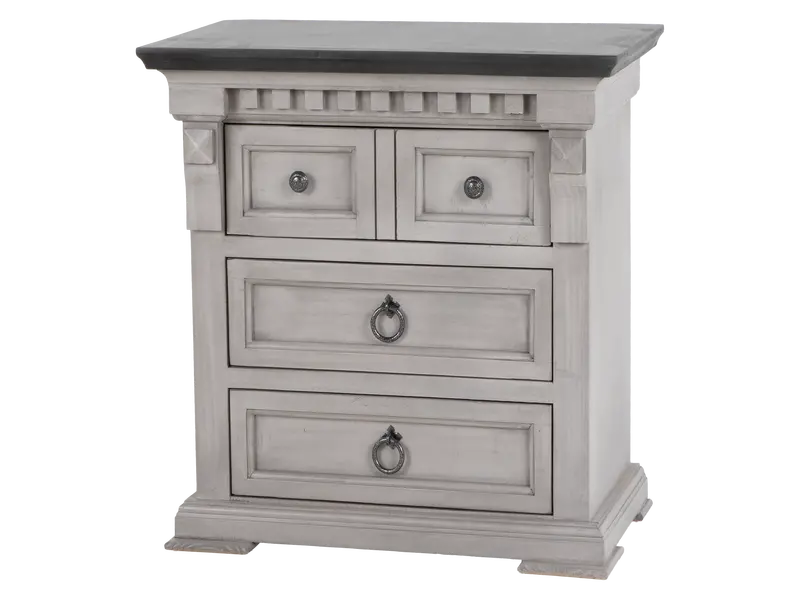 Two-Tone Farmhouse Nightstand – Weathered Gray and White Finish with Dark Top Accent