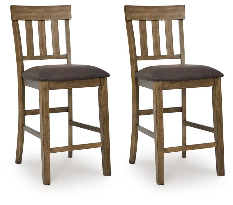 Urbinforte Padded Barstools – Set of 2, Light Brown Upholstery