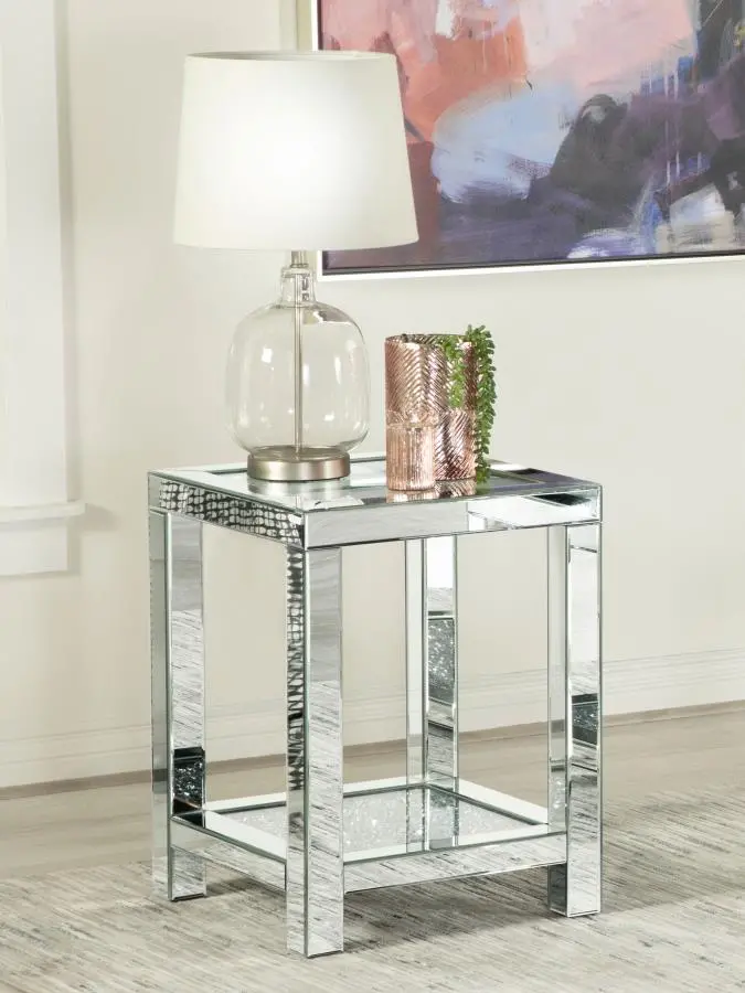 Valentina Silver Square Glass-Top Shelf Side Table