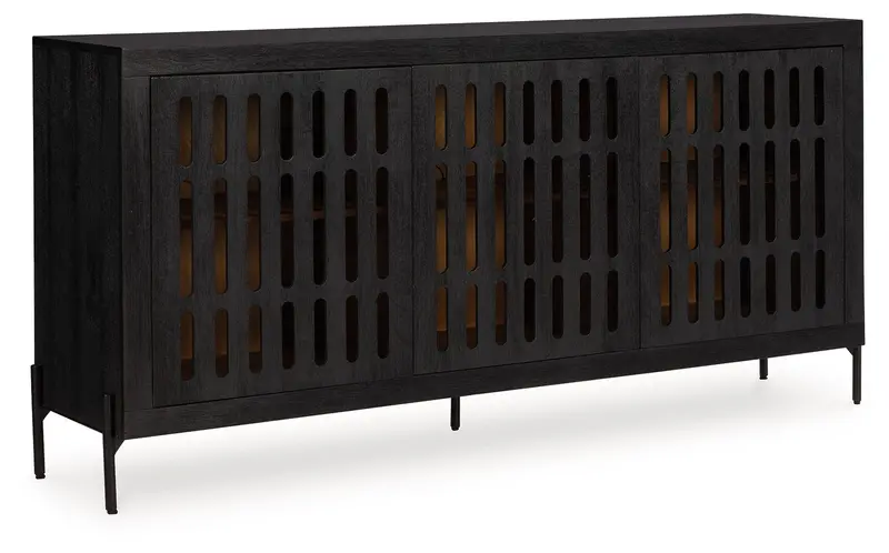Vallisburg Two-Tone Accent Cabinet in Matte Black and Natural Wood Grain