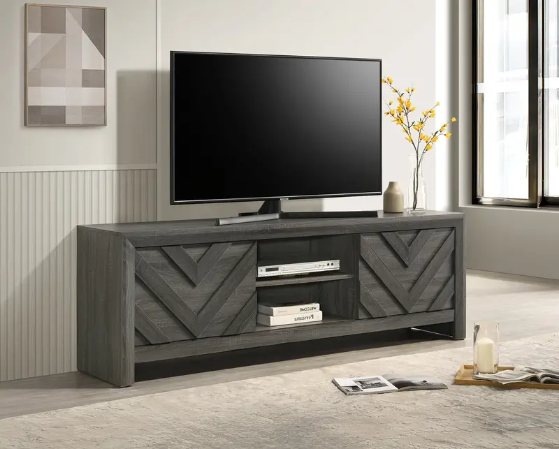 Valor Grey TV Stand with Open Shelving & Cable Management