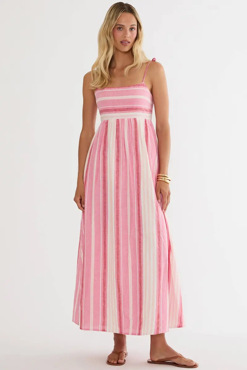 Valory Maxi Dress – Bubblegum Stripe Linen