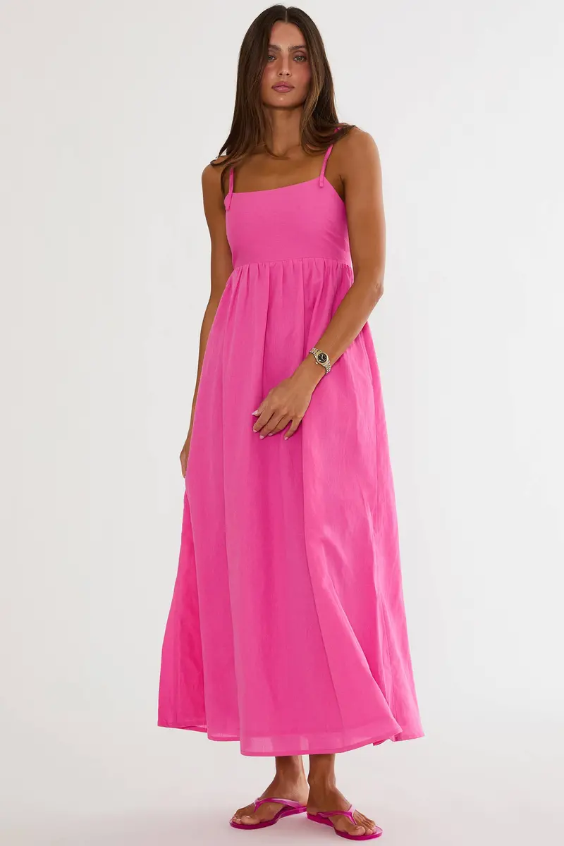 Valory Maxi Dress – Peony Pink Linen Fabric