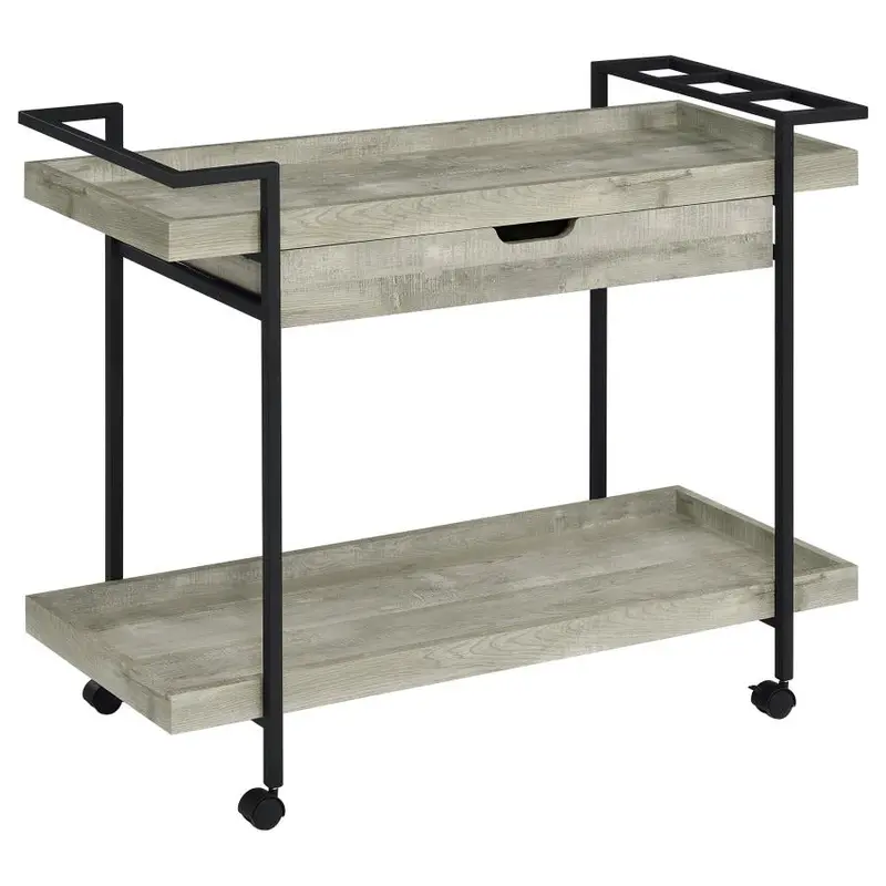 Ventura Gray Driftwood 1-Drawer Rolling Bar Cart