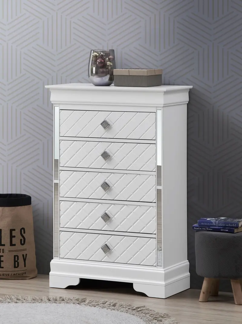 Verona 5-Drawer Chest in Sleek Silver-Champagne Finish