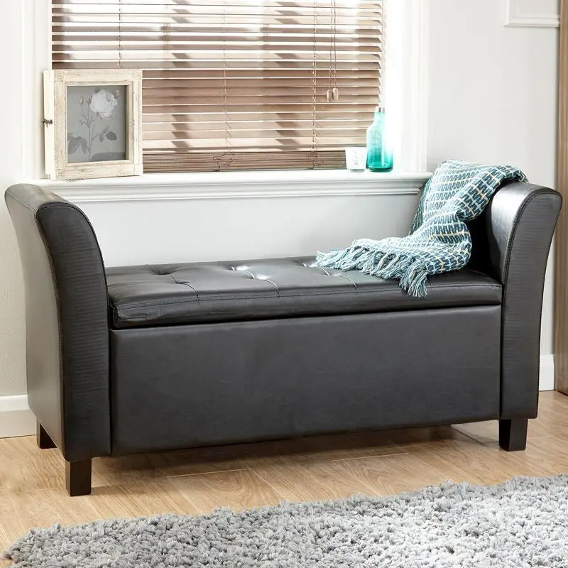 Verona Faux Leather Window Seat – Sleek Black Accent Bench