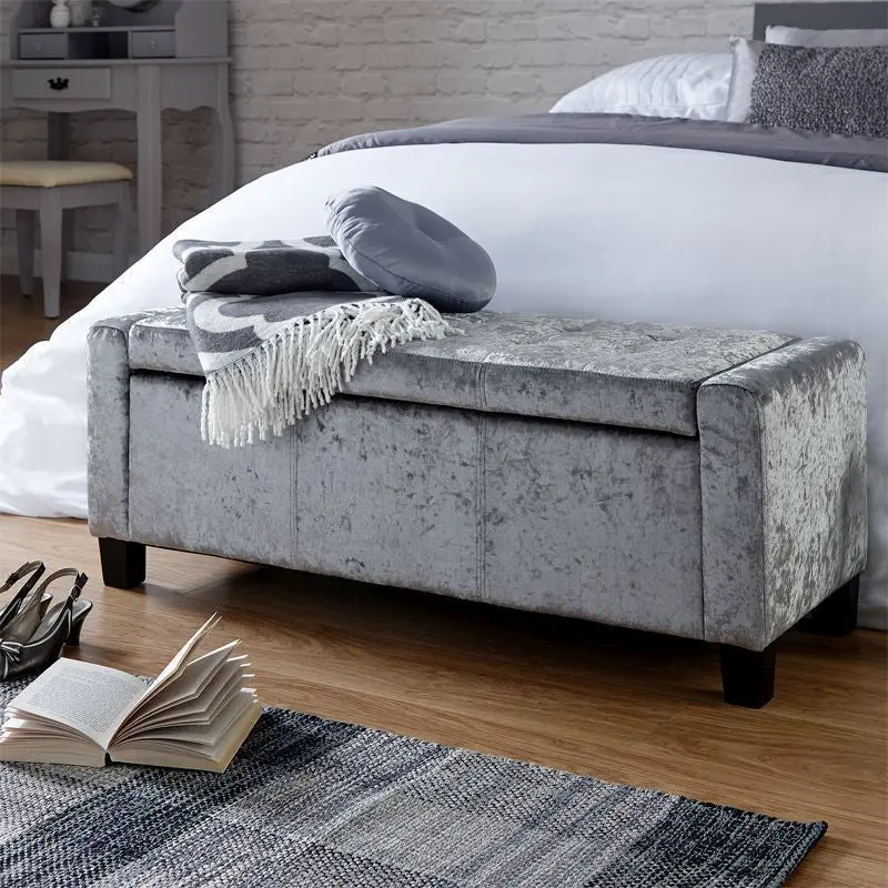 Verona Grey Fabric Ottoman with Wooden Frame and Single Door