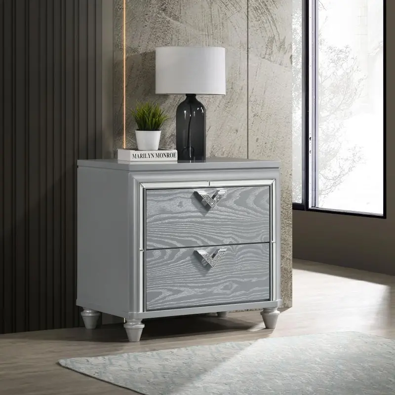 Veronica Light Silver 2-Drawer Nightstand