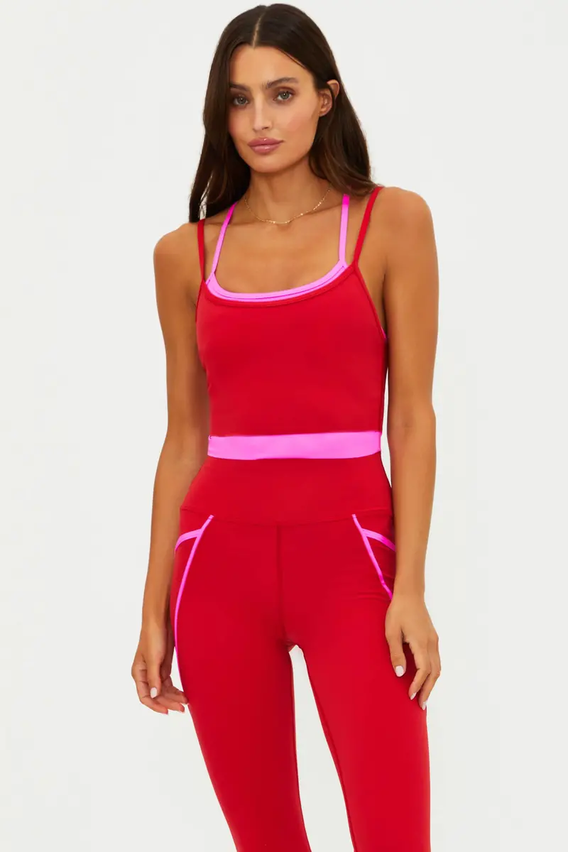 Vinny Royal Red Matte V-Neck Fitted Top