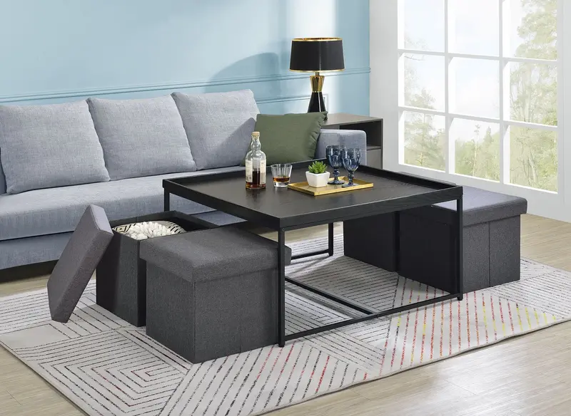 Vinny Wood-Grain Coffee Table Set with Raised Edge Detailing