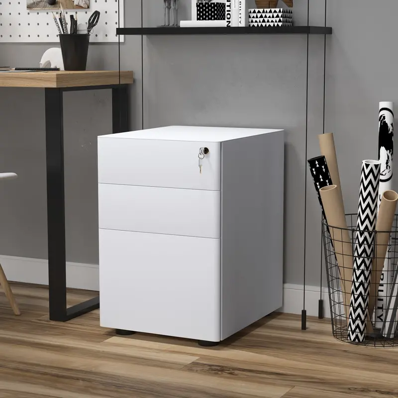 Vinsetto Lockable Rolling Steel Filing Cabinet – 3-Drawer Vertical Office Storage Unit
