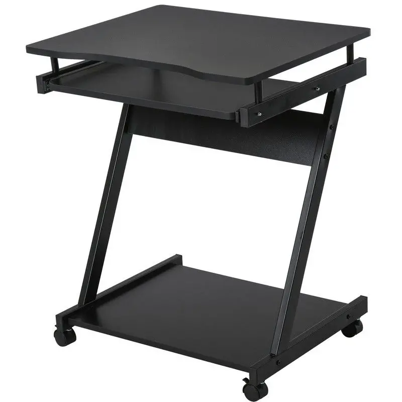 Vinsetto Mobile Computer Desk – 4 Castor Wheels, Sliding Keyboard Tray, Black Finish