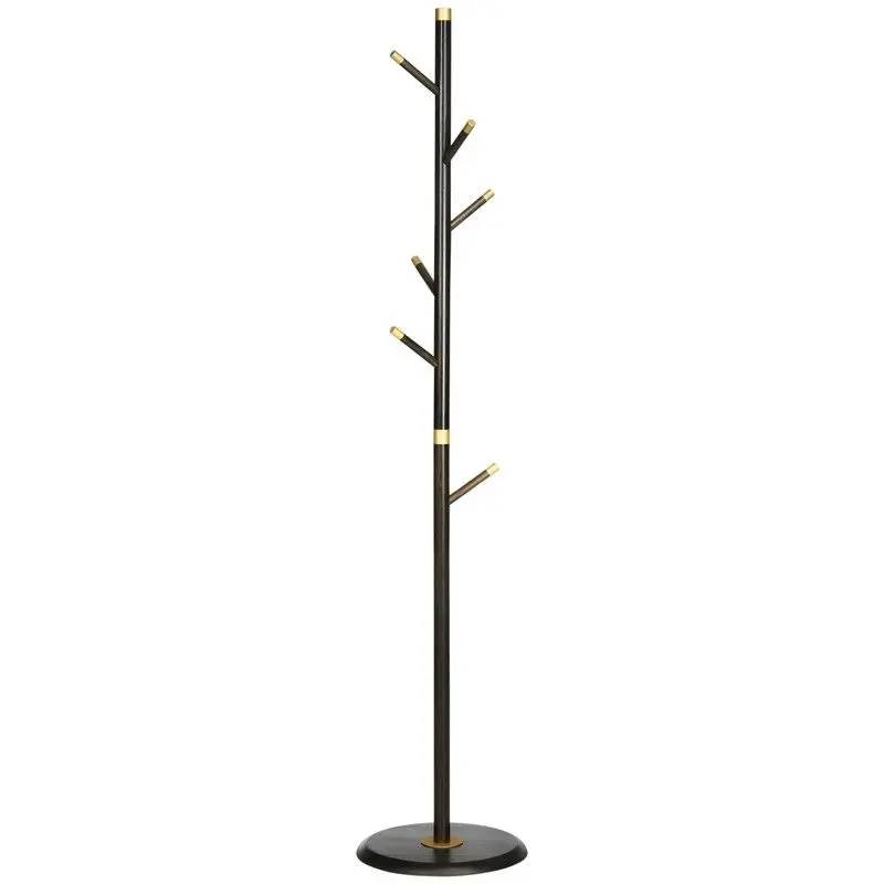 Vintage Bamboo Hall Tree – Freestanding Coat Rack with Six Hooks and Walnut-Stained Frame