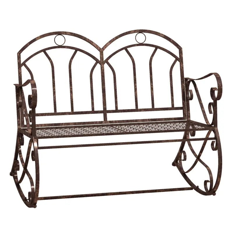 Vintage-Style Iron Rocking Chair – Bronze-Red Powder-Coated Outdoor Accent Seating
