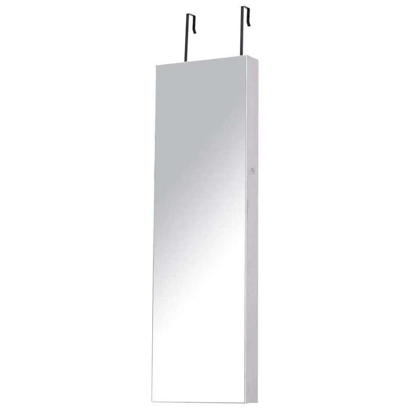 Wall-Mounted Mirrored Jewelry Cabinet with Lockable Door, 6 LED Lights & Interior Organizers – White
