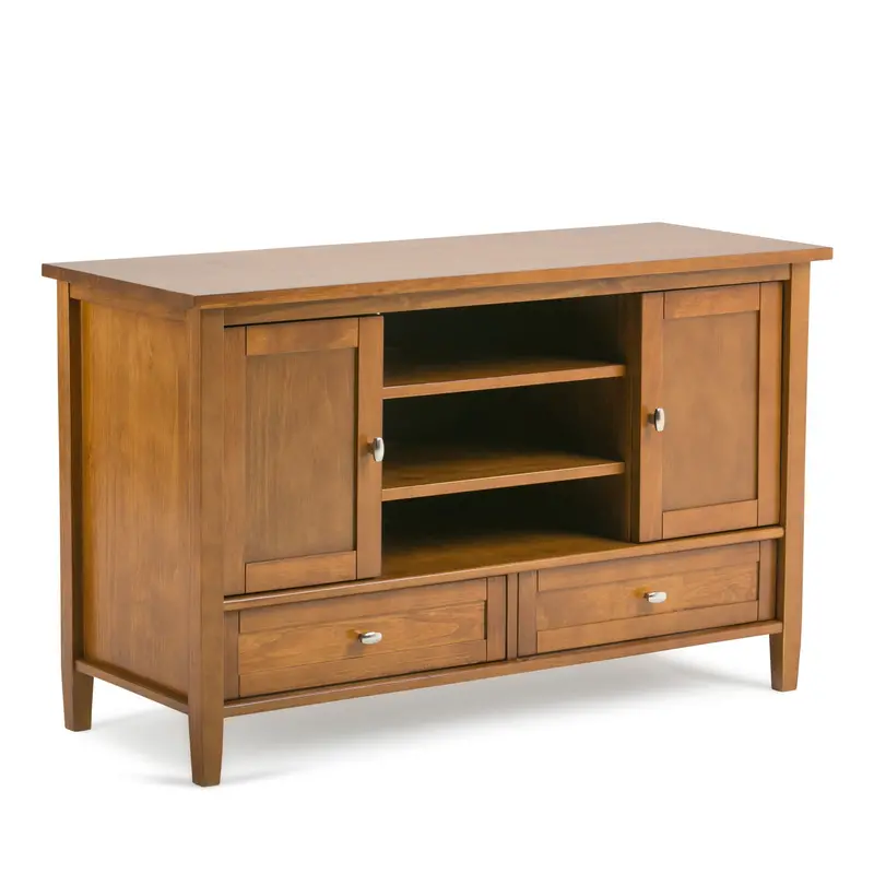 Warm Shaker TV Media Stand – Transitional Wood Finish & Cable Management