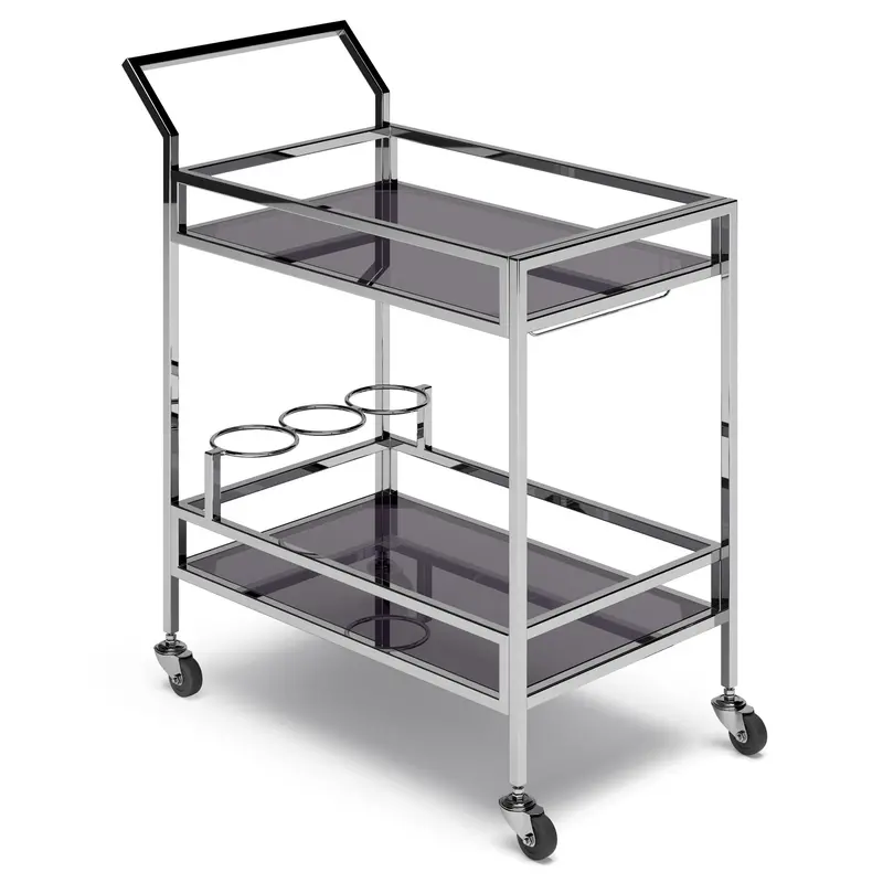 Watts Chrome-Finished Rolling Bar Cart with Two-Tier Design