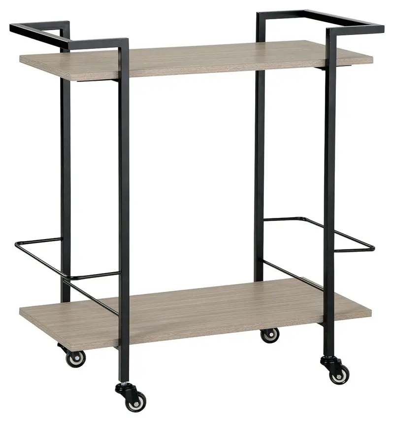 Waylowe Rolling Bar Cart with Open Shelving & Metal Accents