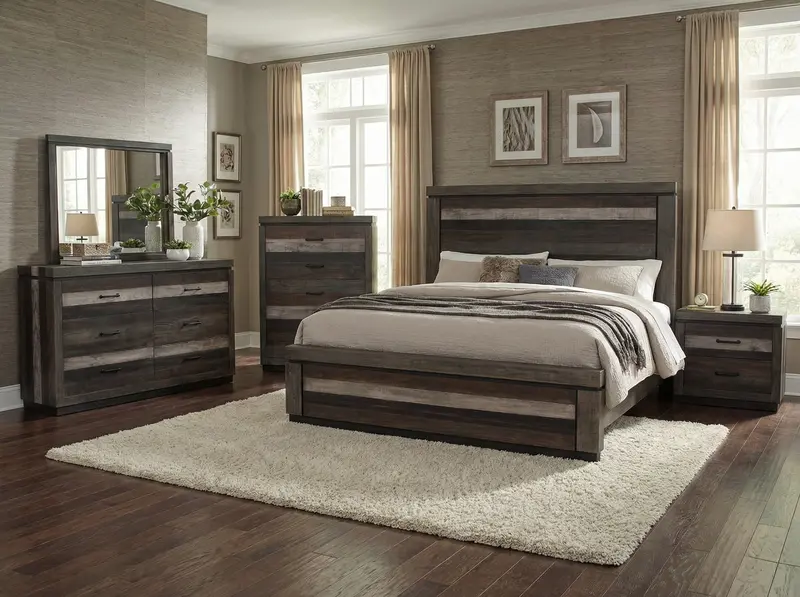 Westminster Rustic 6-Piece Bedroom Collection: Panel Bed, Dresser, Mirror, Nightstand & More
